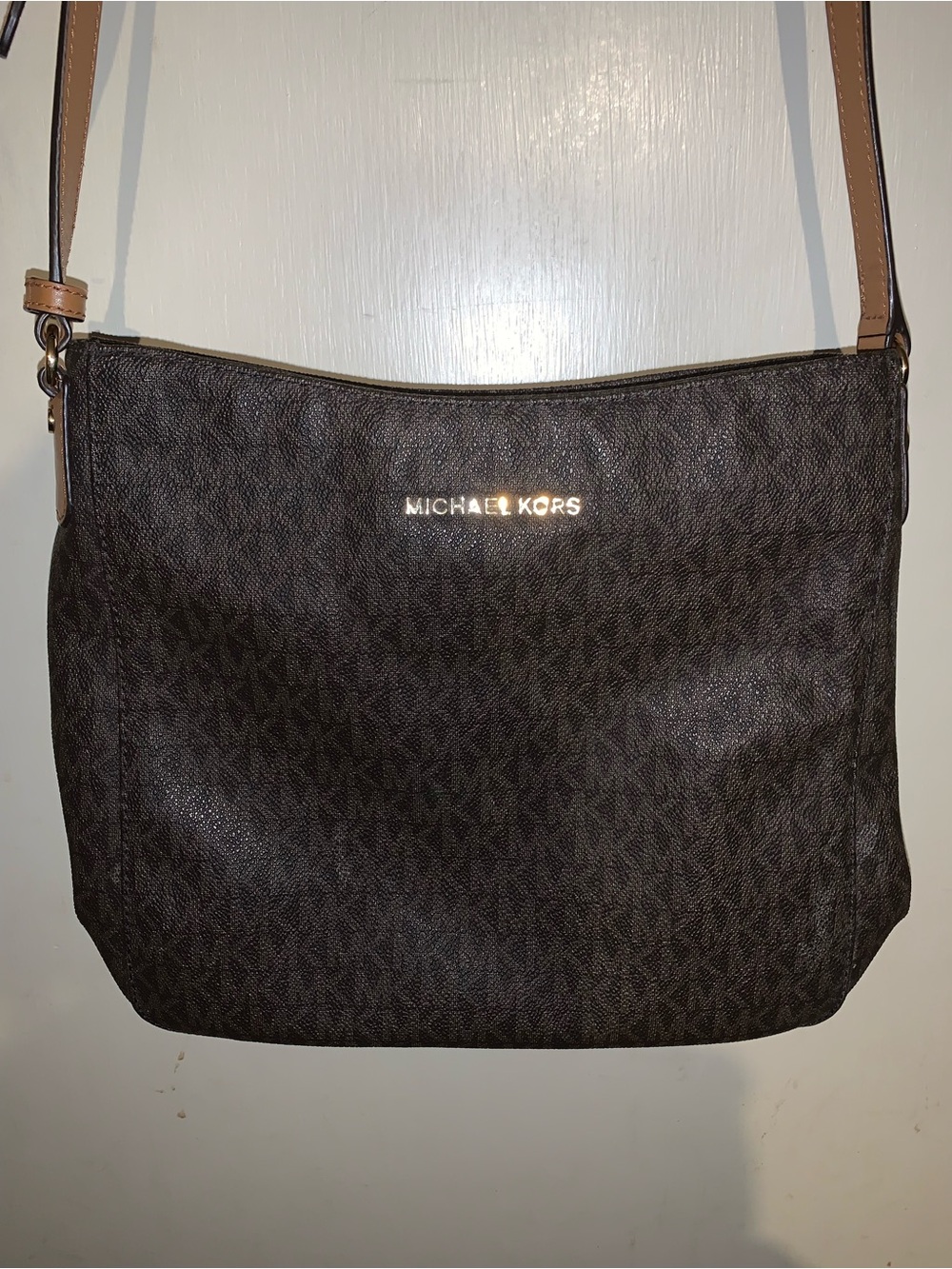 Michael Kors Jet Set Signature Brown MK Logo Crossbody Shoulder Bag